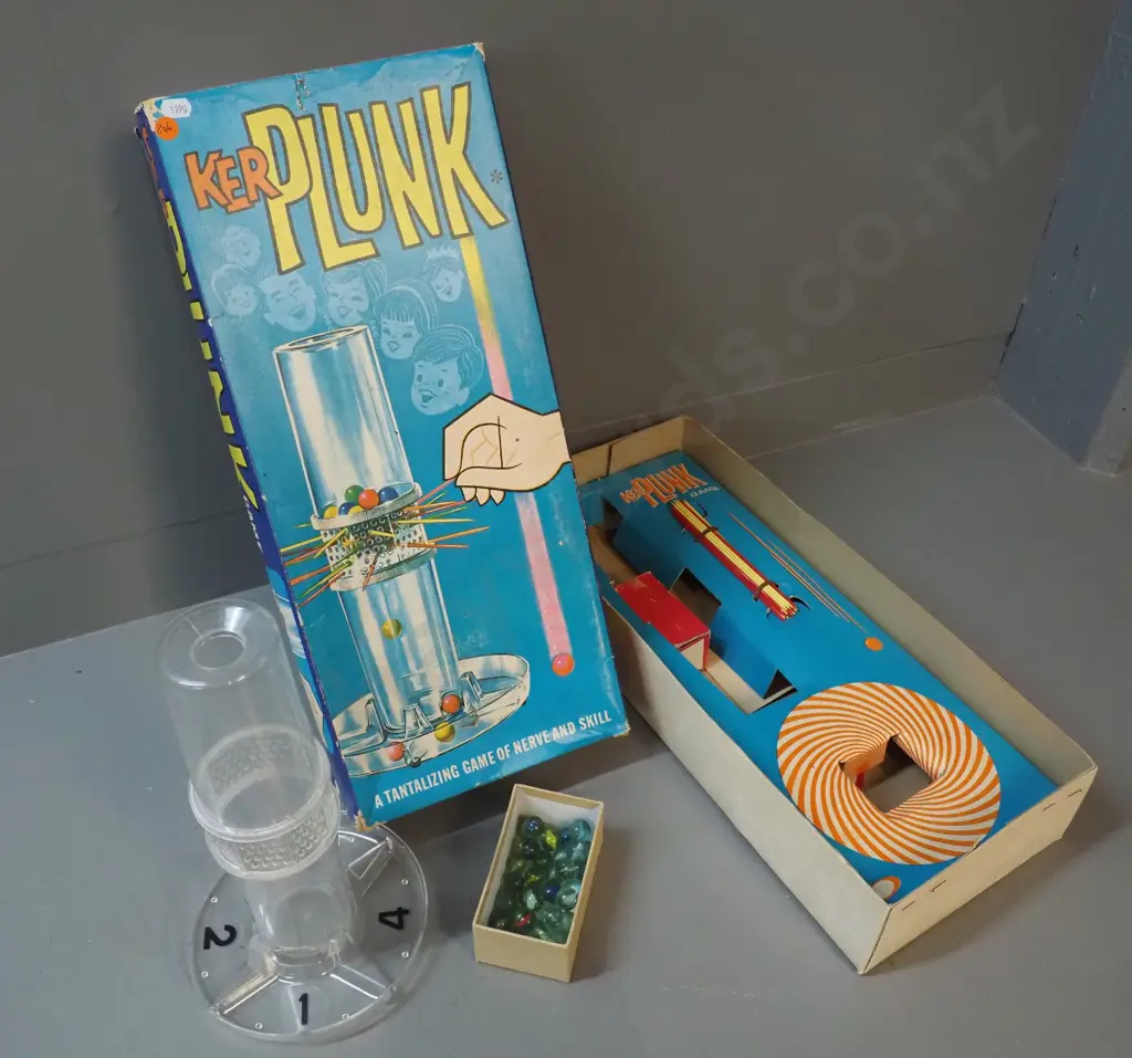 retro Kerplunk game with box, non-original marbles - some wear & tear to box Image 1++