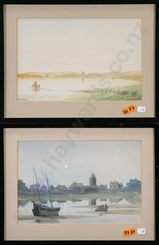 2x framed watercolours coastal/river scenes Each H-160 W-240 (slight age damage and foxing) Image 1++