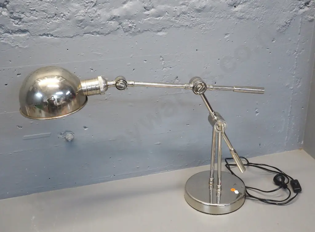 retro chrome-finish adjustable tilt-arm table lamp H-500 W-700 as photographed Image 1++
