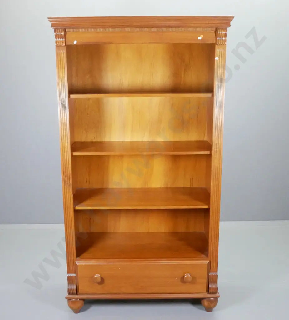 large rimu bookcase with drawer, fluted detailing, 4 fixed shelves H1830 W950 D430 Image 1++