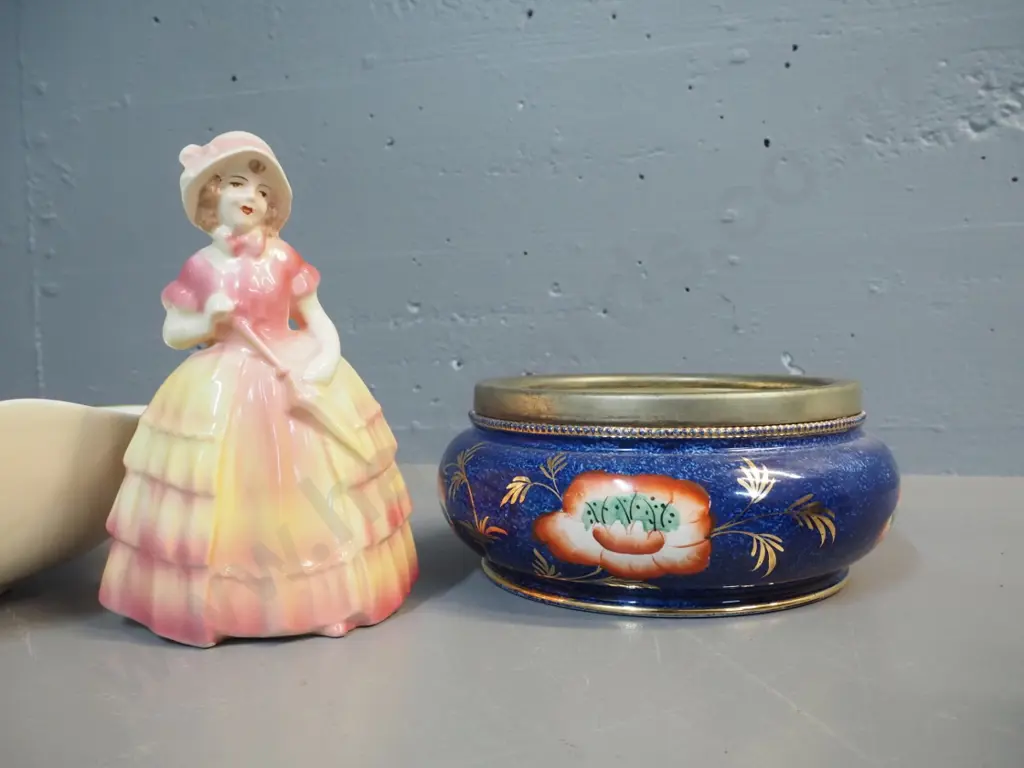 vintage English china fruit bowl, retro Carlton ware salad bowlm Empire 'Angela' figurine No 538, H-190 Image 1++