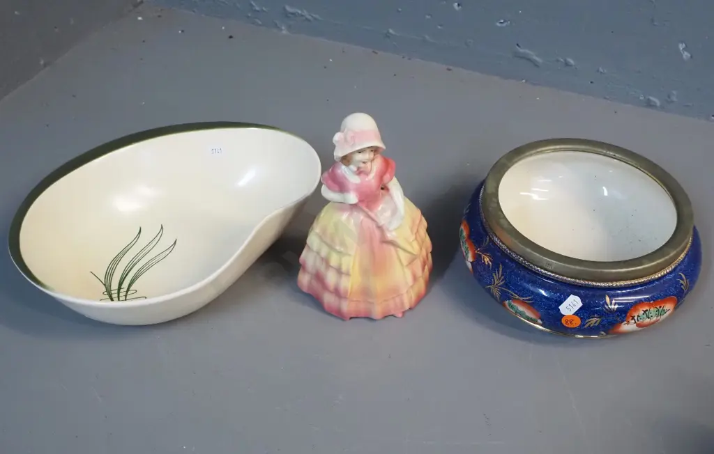vintage English china fruit bowl, retro Carlton ware salad bowlm Empire 'Angela' figurine No 538, H-190 Image 1++