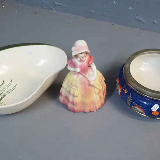 vintage English china fruit bowl, retro Carlton ware salad bowlm Empire 'Angela' figurine No 538, H-190