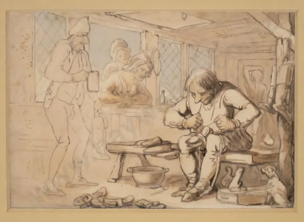 framed watercolour - shoe shiner  H-75  W-110 Image 1++