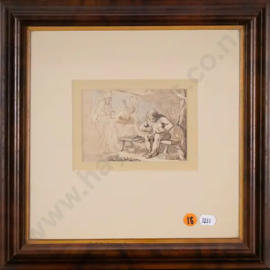 framed watercolour - shoe shiner  H-75  W-110