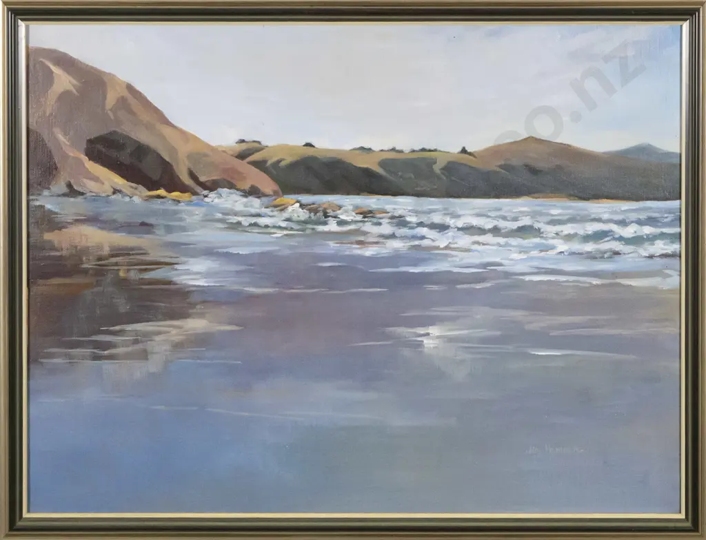 Joy Henderson 1980 - framed oil "Murdering Beach" H-440 W-580 Image 1++