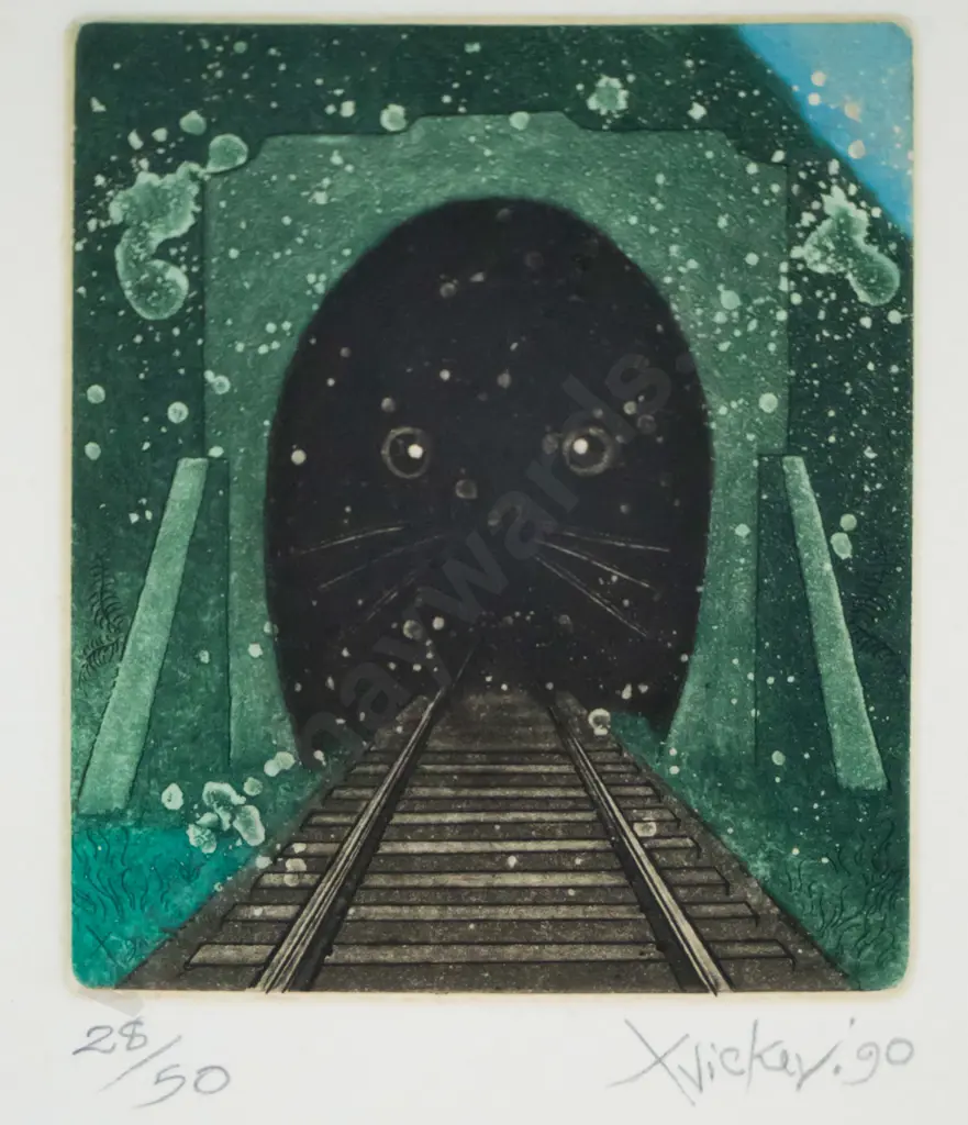 Tricker 90 - framed ltd print 28/50 "Cats eyes in tunnel" H-70 W-60 (slight foxing) Image 1++