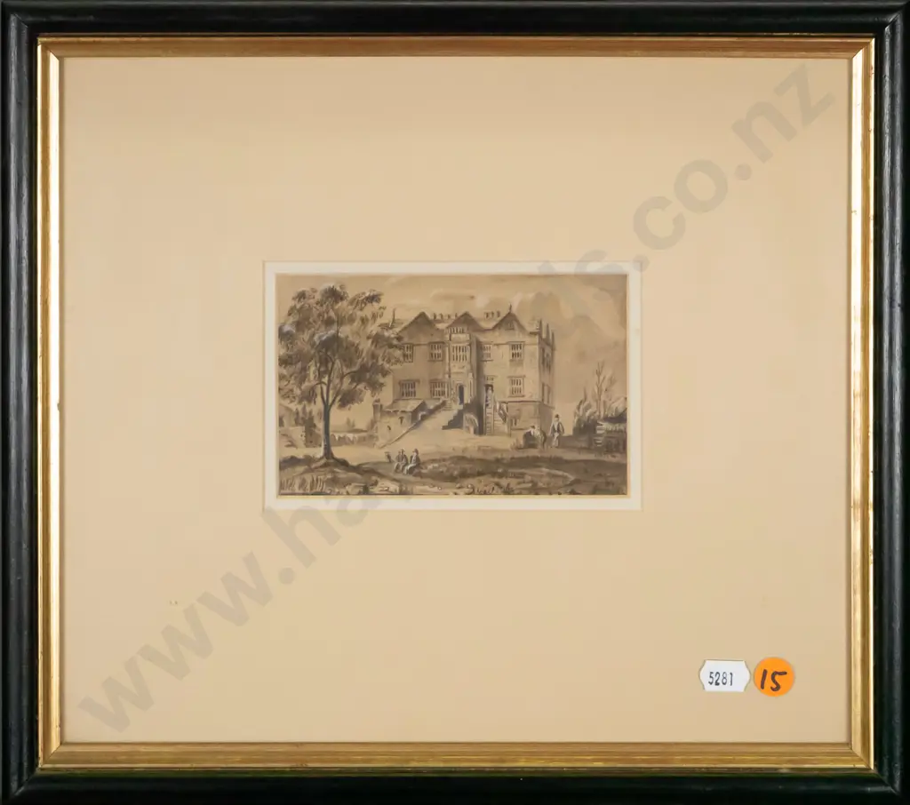 framed watercolour - large country house H-80 W-120 Image 1++