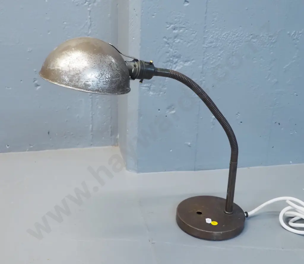 vintage industrial style goose-neck desk or work lamp - pitting and finish loss. Shade D-155, height as photographed 440 Image 1++