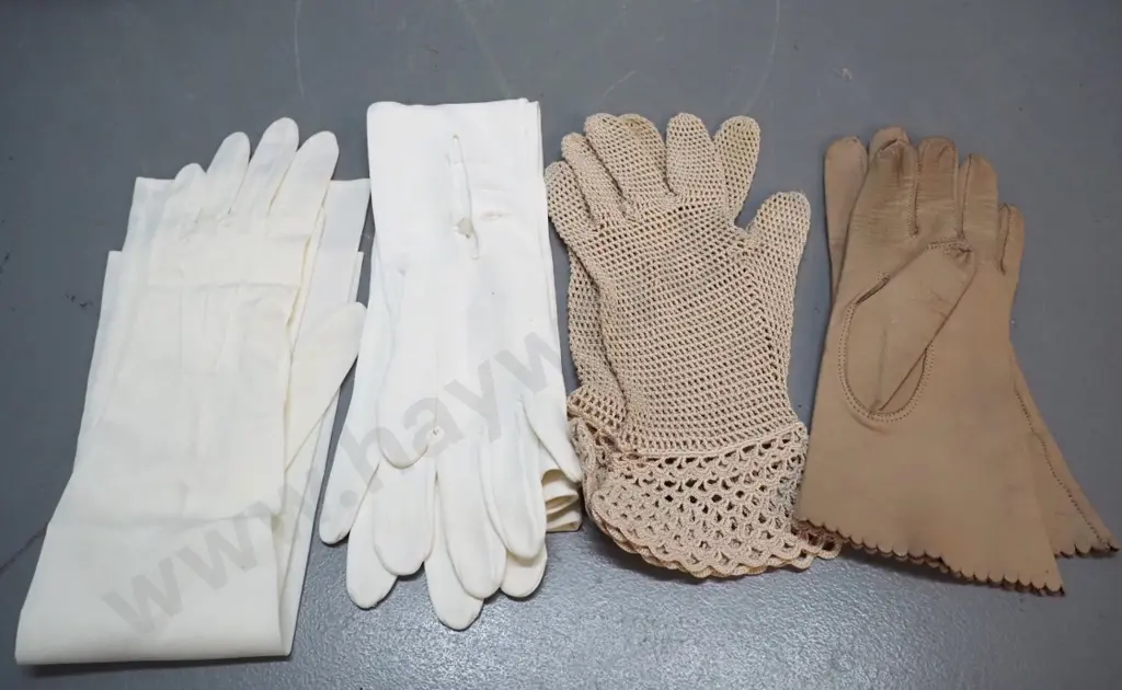 4 pairs woman's gloves - 2 pairs long evening gloves, one crochet and one soft leather Image 1++