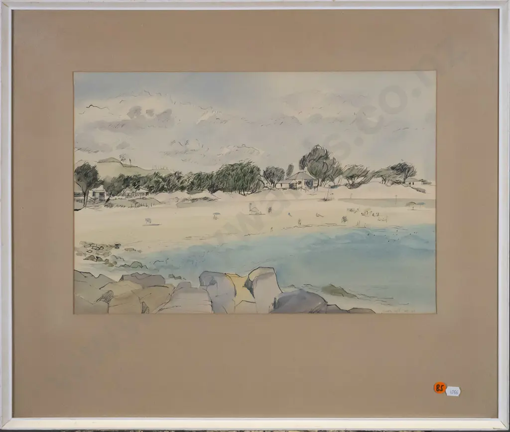 Alison Austin - framed watercolour and ink "Beach" H-290 W-440 Image 1++