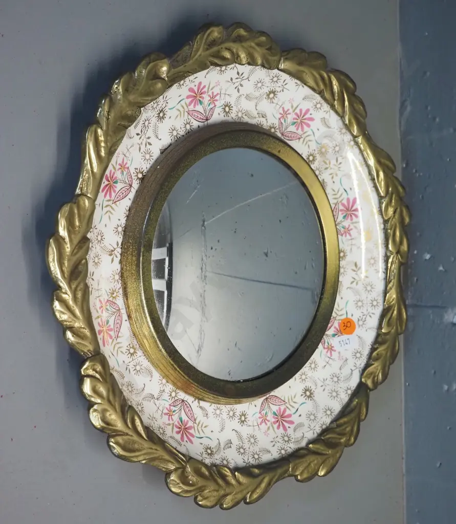 'British Anchor' convex wall mirror with china and brass frame D-350 Image 1++