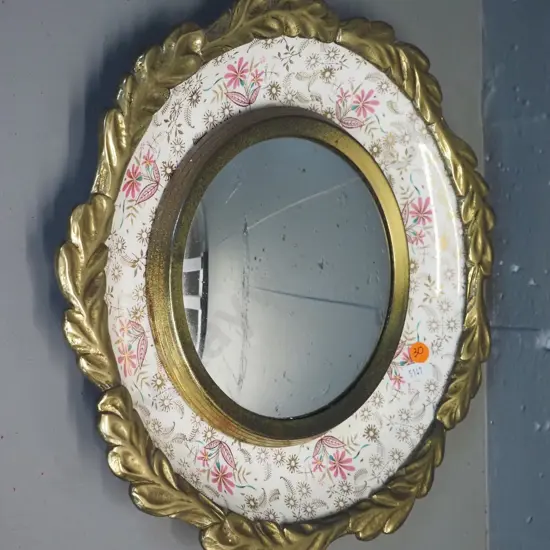 'British Anchor' convex wall mirror with china and brass frame D-350