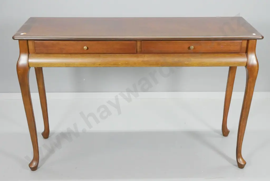 reproduction mahogany cab-leg hall table with 2 drawers, quartered top - H-760 W-1200 D-400 Image 1++