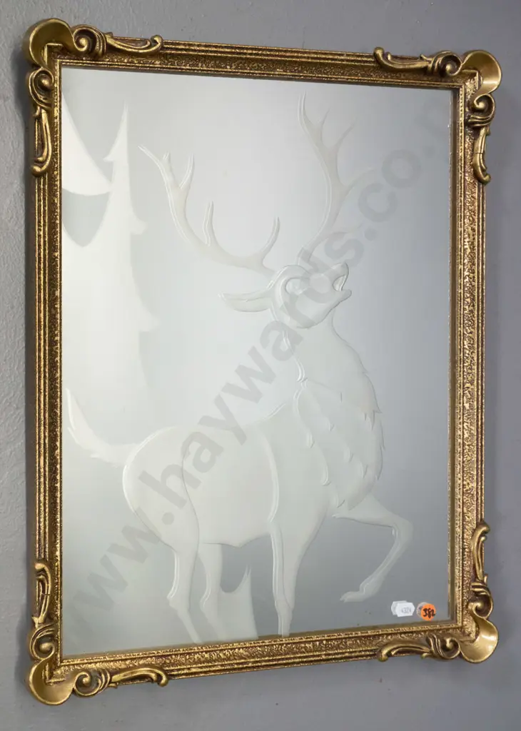 gilt framed picture wall mirror - stag (slight scratching) H-450 W-340 Image 1++
