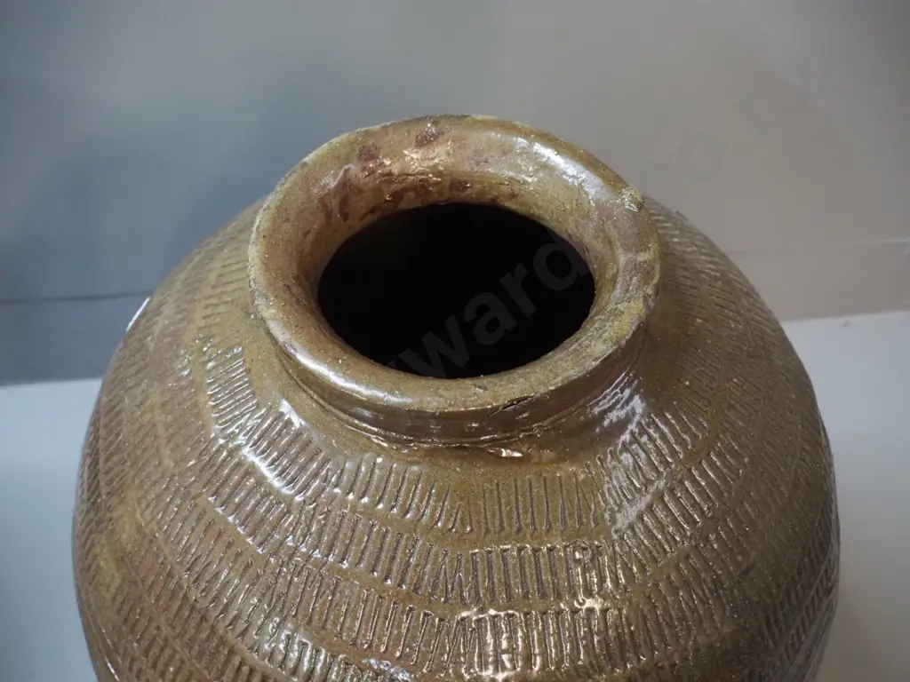 large studio pottery storage jar with impressed pattern H-460 D-340 Image 1++