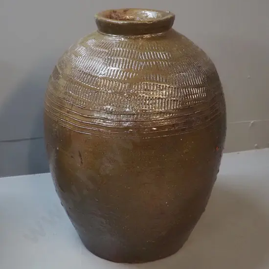 large studio pottery storage jar with impressed pattern H-460 D-340