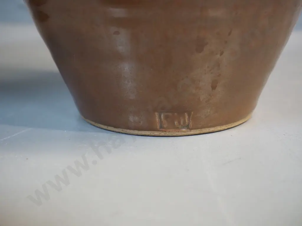 stoneware storage containers - large one with cork stopper, no maker's mark, H370 and smaller ewer jugs marked PW Image 1++
