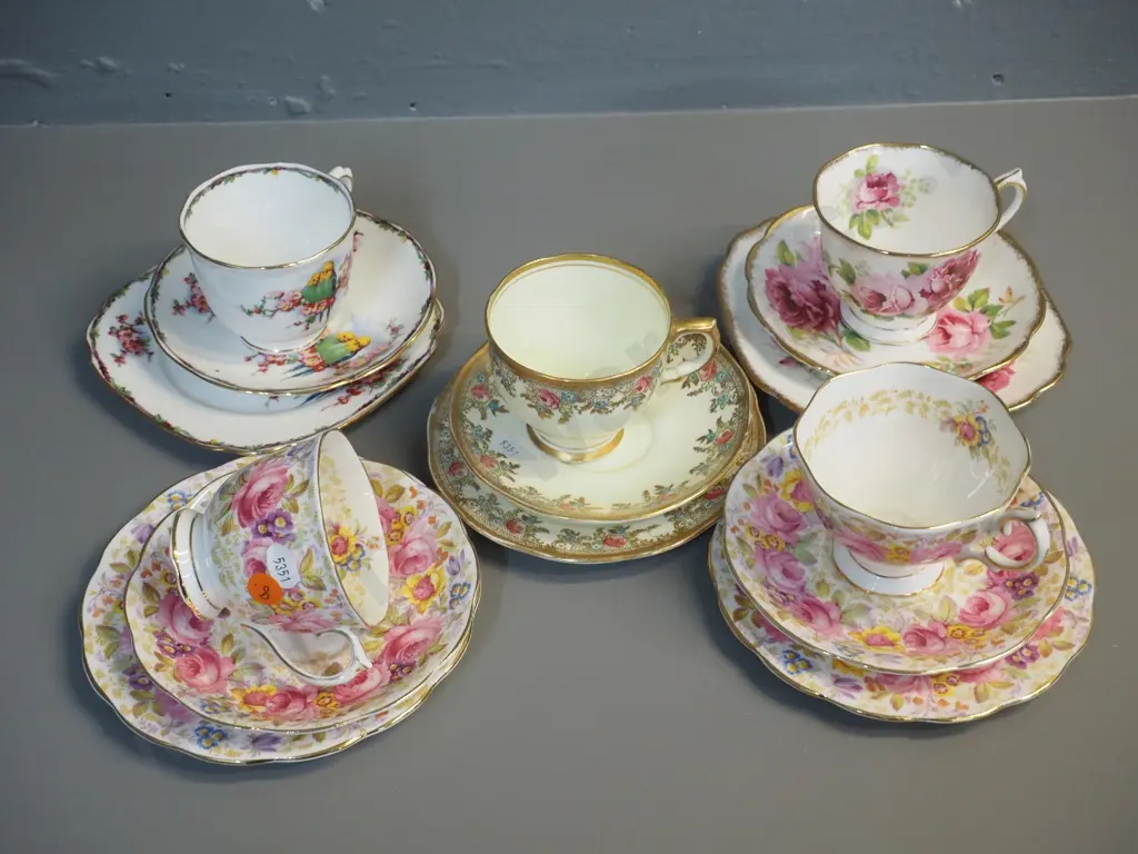 5 English bone china trios - 4 are Royal Albert including Serena & American Beauty, other is Salisbury Image 1++