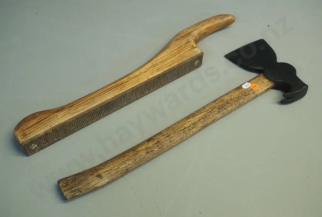 vintage tomahawk L-480 and a wooden handled rasp or file Image 1++