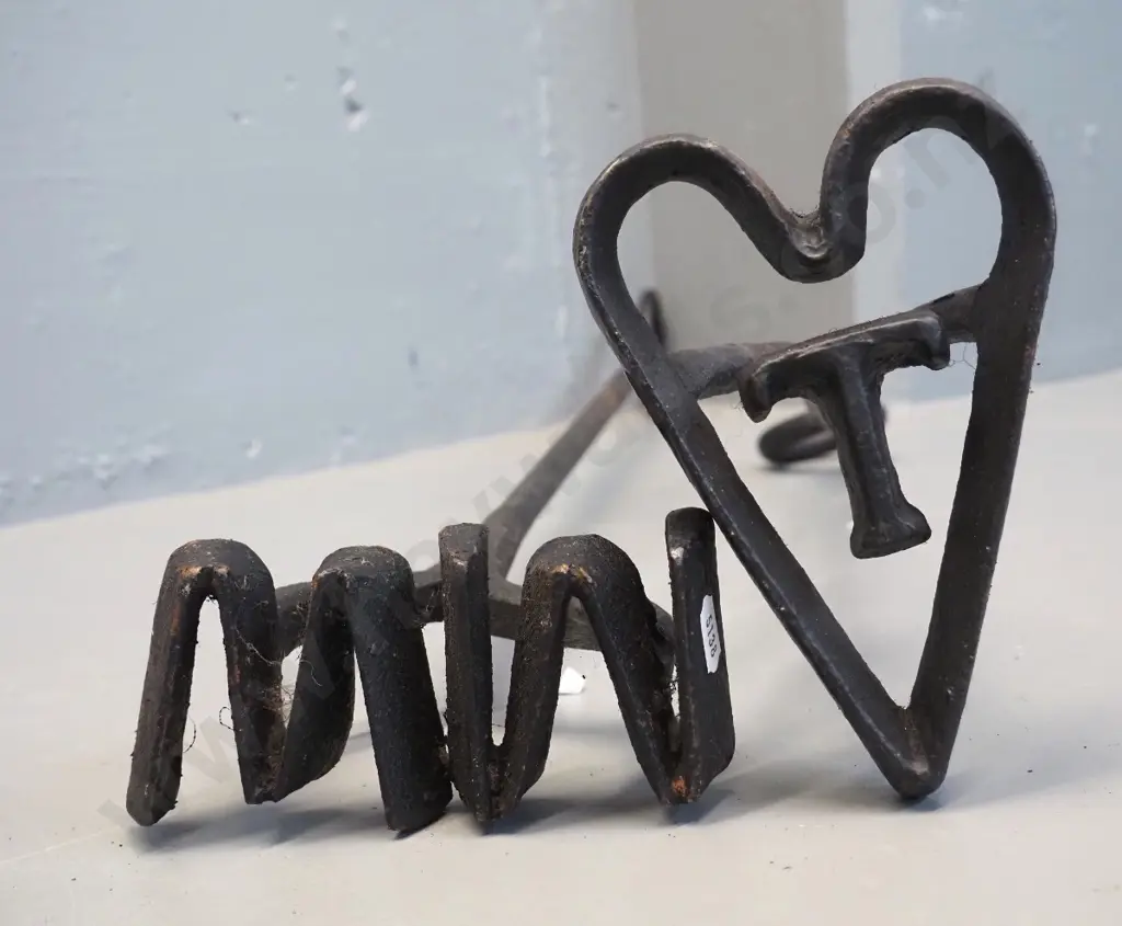 2 vintage hand-forged branding irons - WM and T inside a heart. WM is L-820 Image 1++