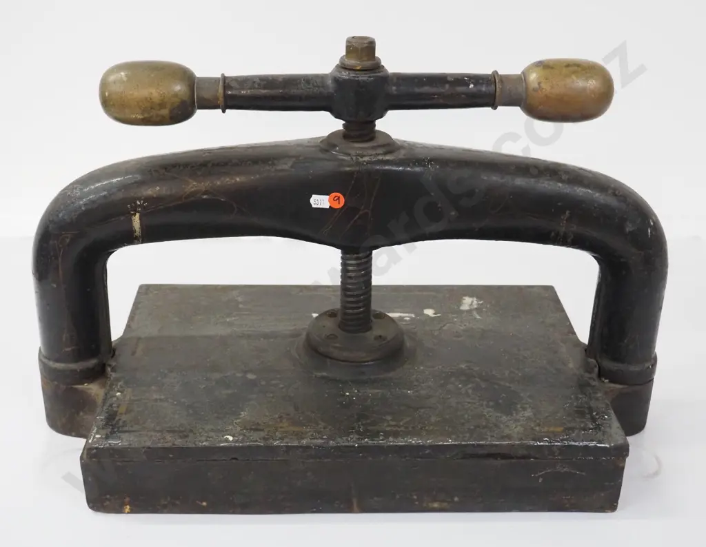 very heavy large book press with brass knobs - wear and tear H-430 platen 460 x 300 Image 1++