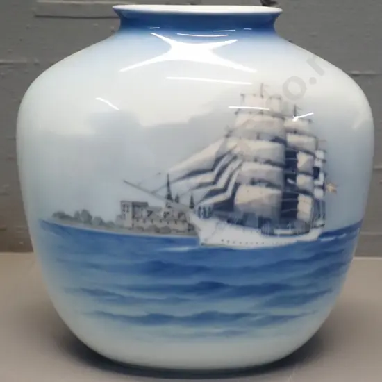 large (Royal Copenhagen?) sailing ship motif vase H-220 W-210