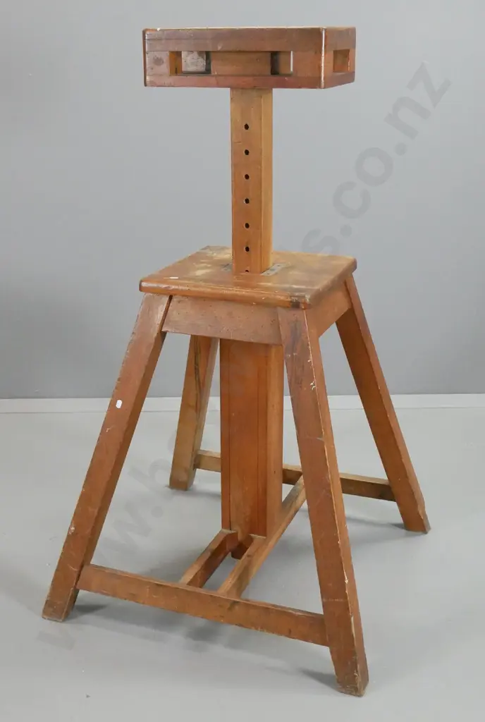 vintage heavy timber adjustable height gymnasium pommel stand (borer) H870 W730 D730 Image 1++