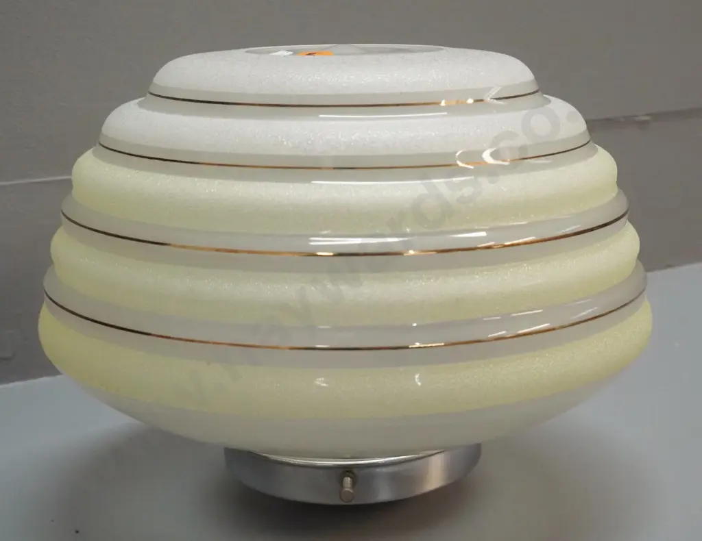 retro frosted and clear w/ gold pinstripe ceiling light fitting with chrome journal H-200 D-260 Image 1++