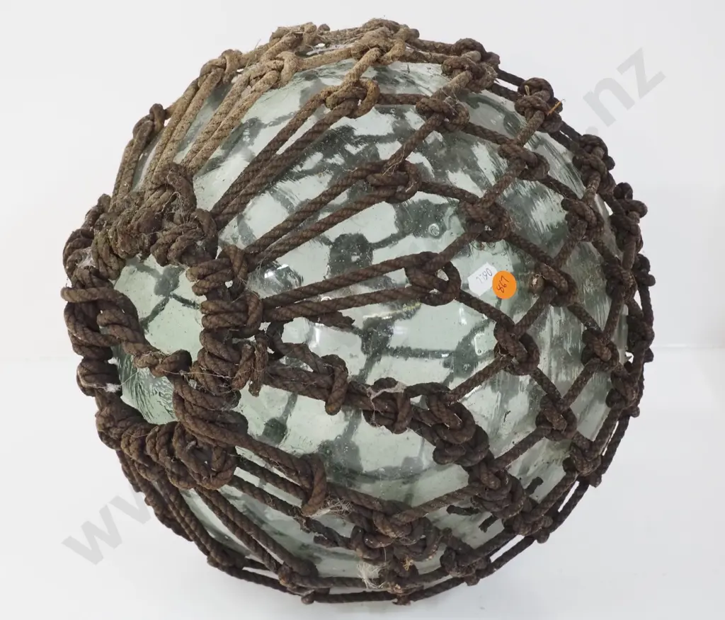 pale green glass fishing float in rope netting - Diameter 330 Image 1++