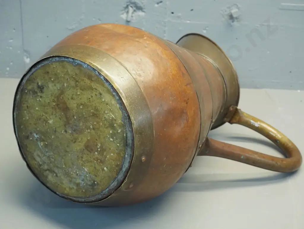 large copper and brass jug - some wear and small dents H-530 D-280 Image 1++