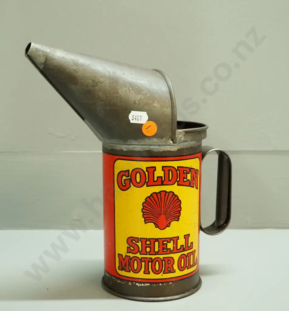 vintage Golden Shell Motor Oil one quart oil pourer H-250 W-220 Image 1++