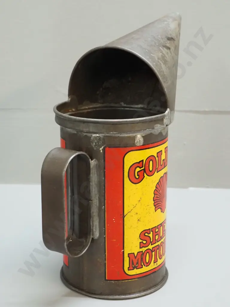 vintage Golden Shell Motor Oil one quart oil pourer H-250 W-220 Image 1++