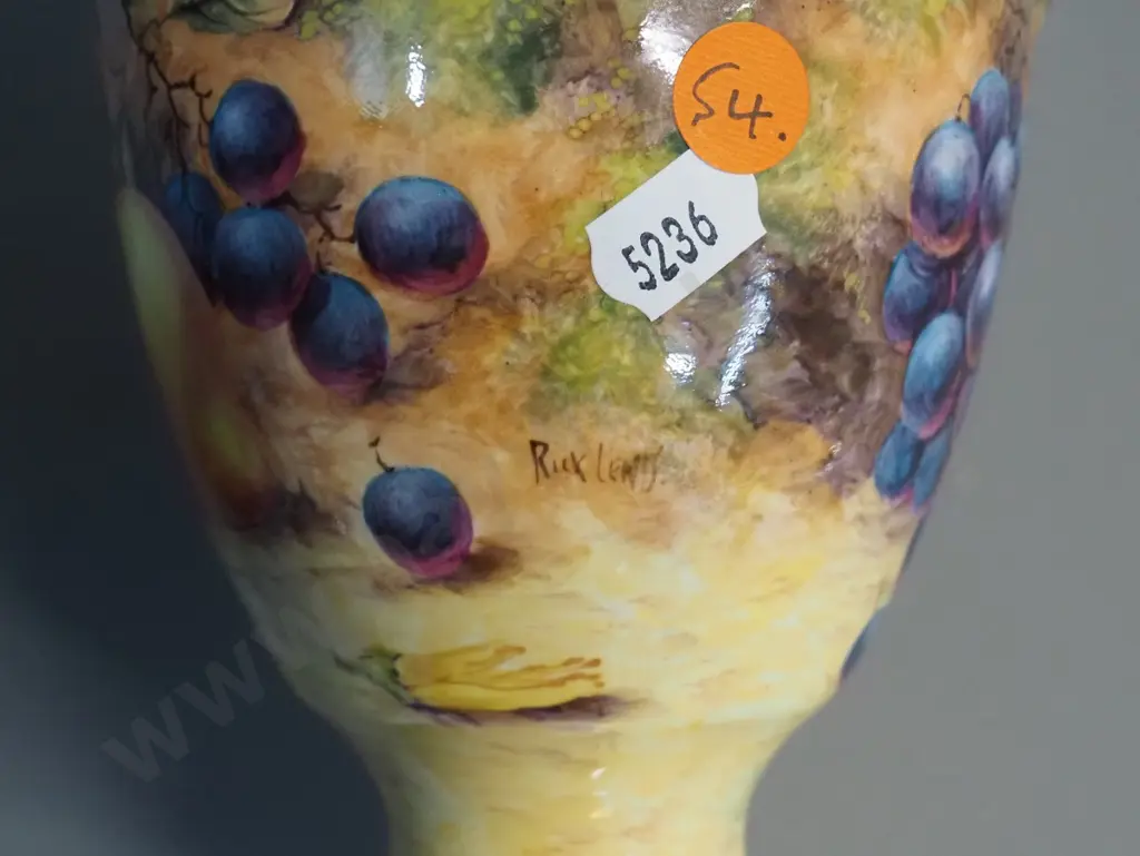 signed New Zealand Hereford fruits pattern vase H225 and a Royal Crown Derby floral cabinet plate Image 1++