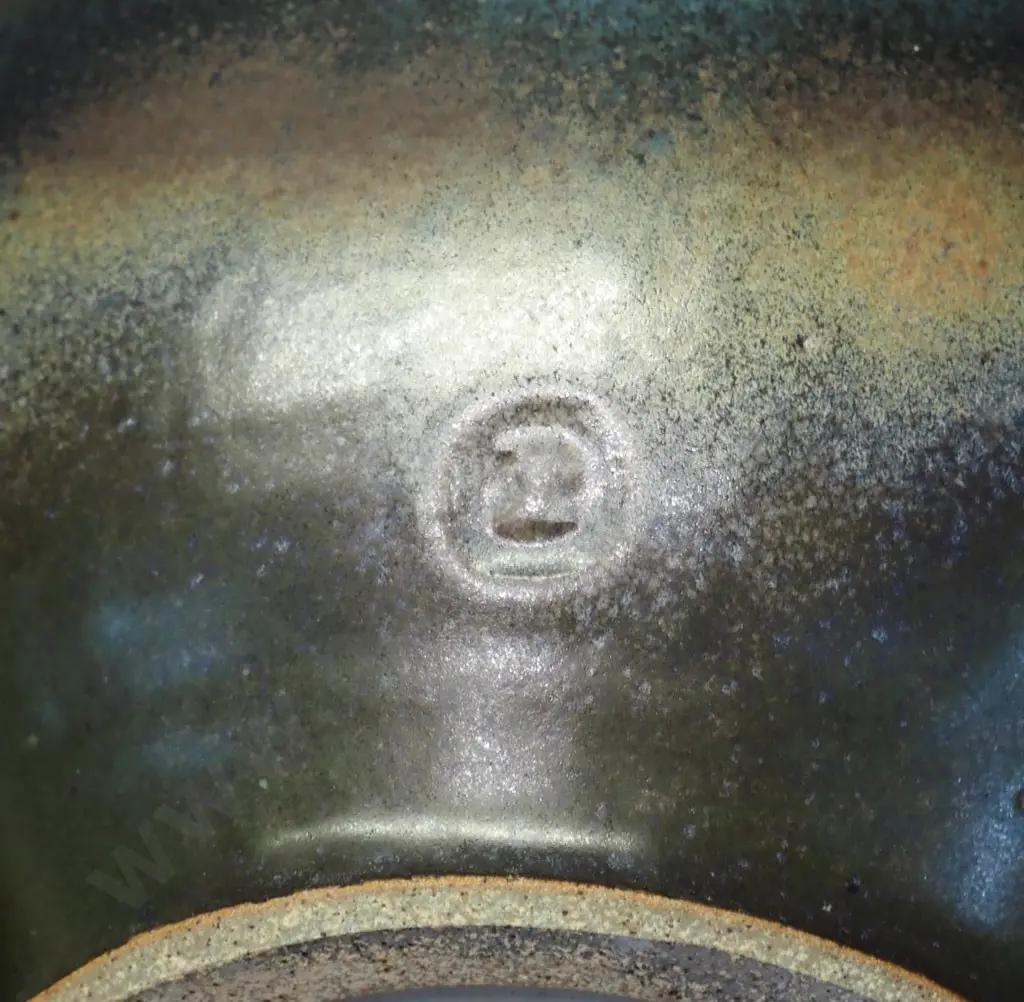 NZ studio pottery large ball shaped vase H250 D250 - "Nelson hands made me" label Image 1++