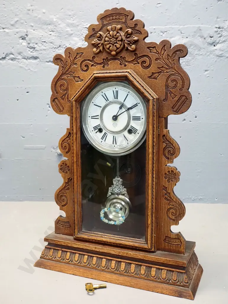 Ansonia mantel clock with key - not going H-570 W-360 D-130 Image 1++
