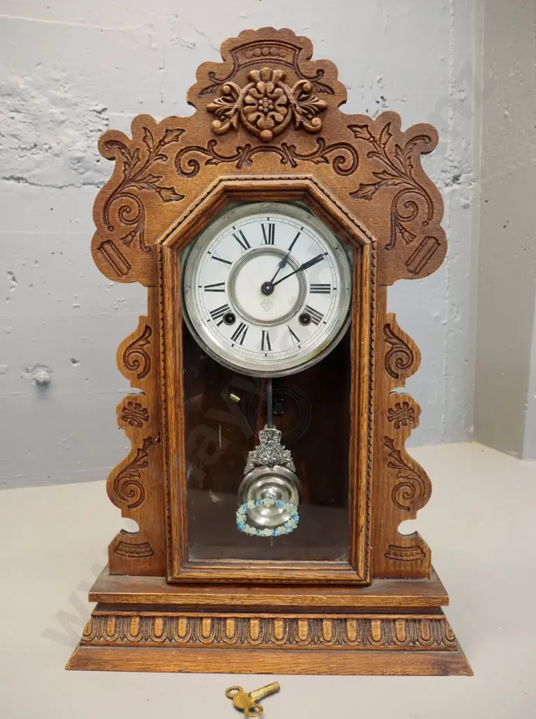 Ansonia mantel clock with key - not going H-570 W-360 D-130 Image 1++