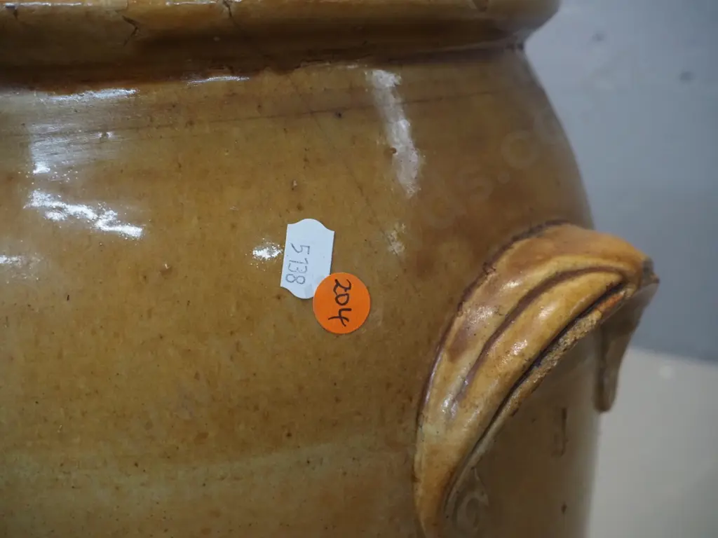 large Doulton Lambeth handled salt-glazed lidded storage jar - crack below rim H450 D-360 Image 1++