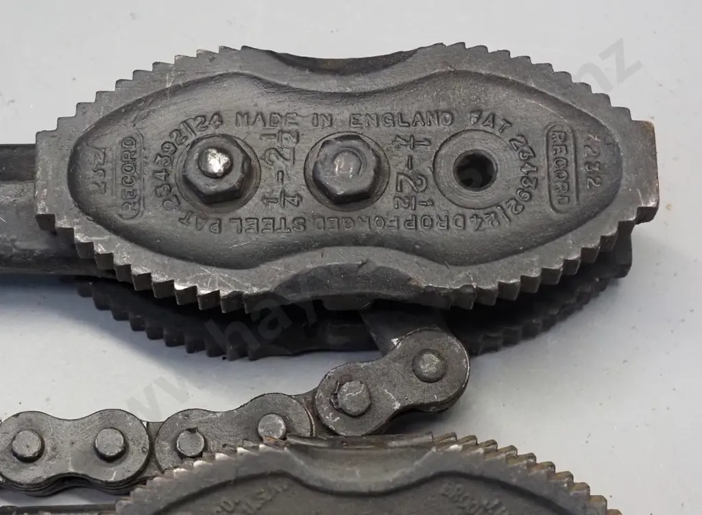 2 vintage pipe chain wrenches - larger is Record NO. 232 England L-695 & Williams & Co Vulcan Improved USA Image 1++