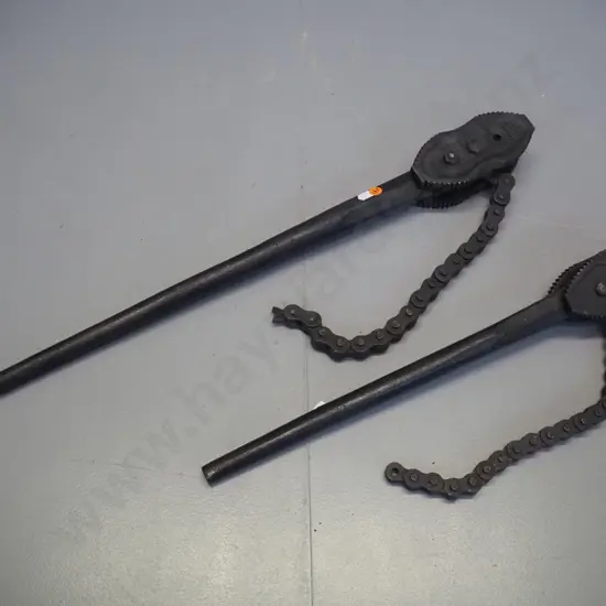 2 vintage pipe chain wrenches - larger is Record NO. 232 England L-695 & Williams & Co Vulcan Improved USA