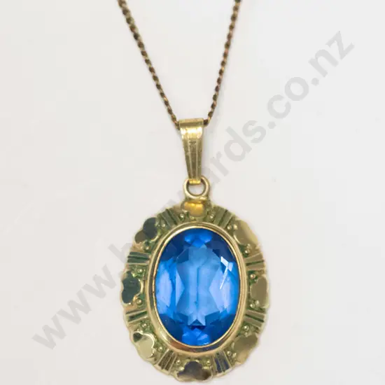 rolled gold blue stone necklace