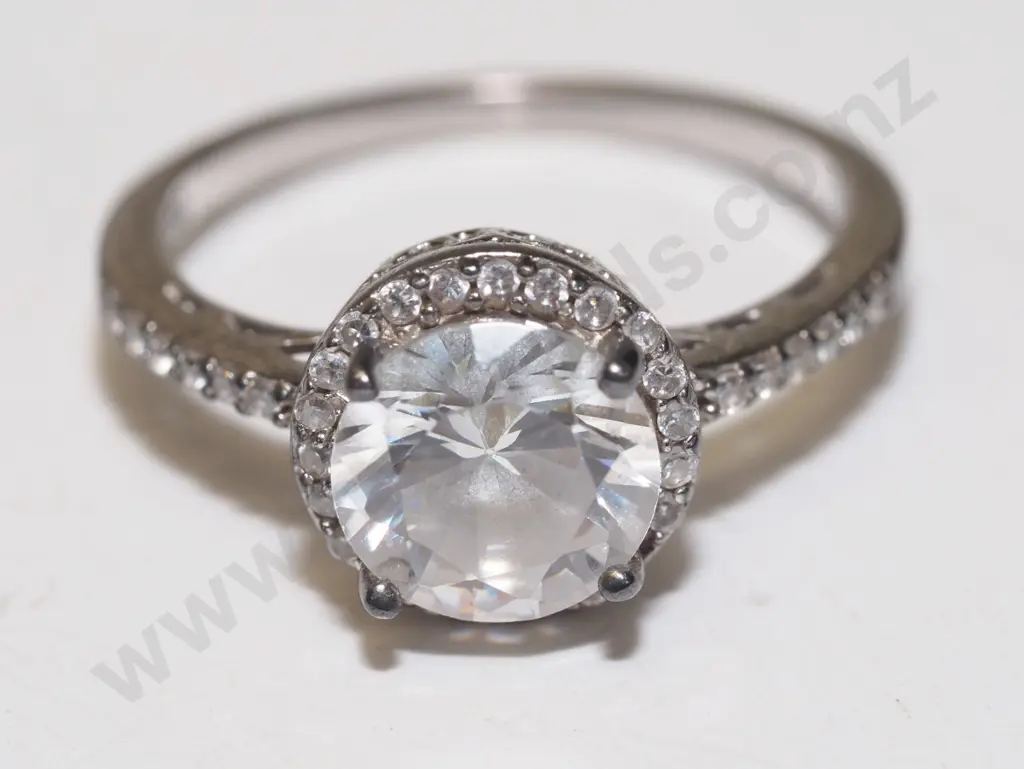 silver cz dress ring stamped Image 1++