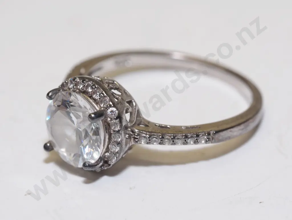 silver cz dress ring stamped Image 1++