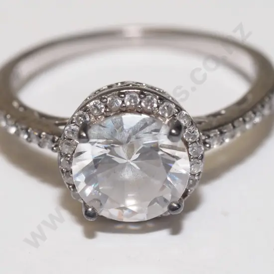 silver cz dress ring stamped
