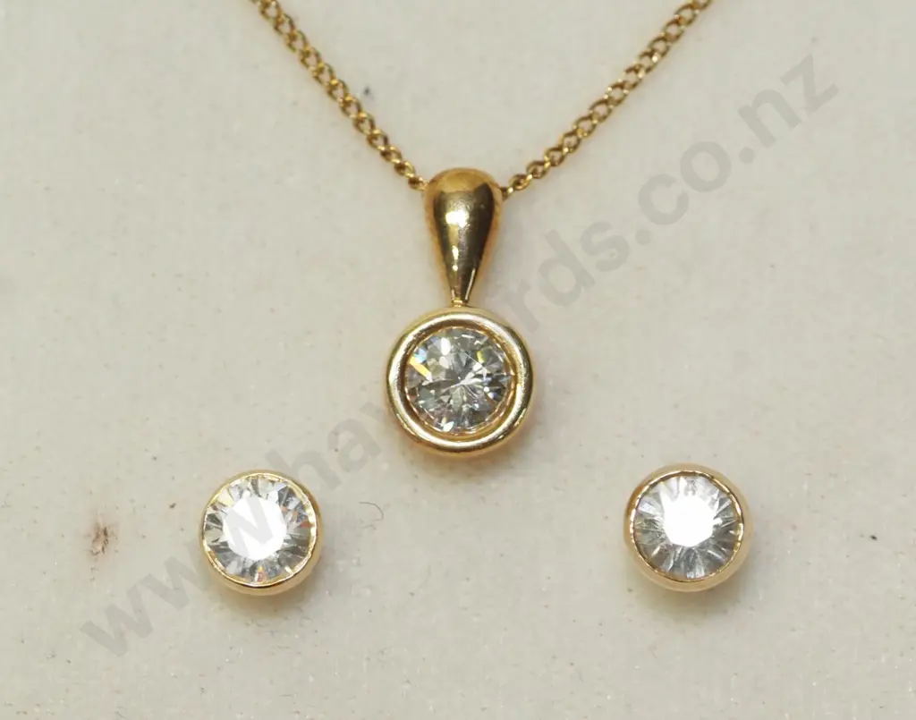 cz pendant & earring set chain stamped 925 Image 1++