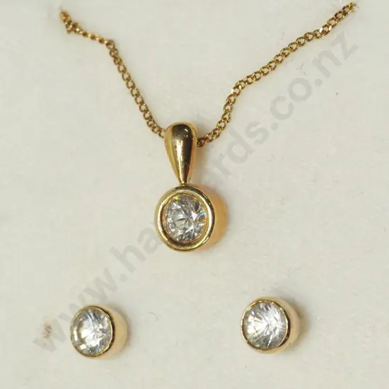 cz pendant & earring set chain stamped 925