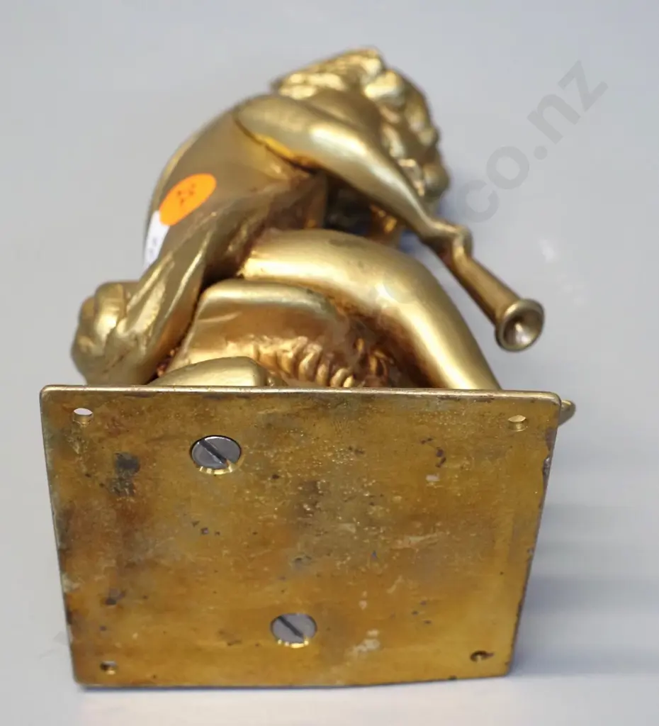 heavy cast brass gilded finish cherub with trumpet - on plate with mounting holes H-165 Image 1++
