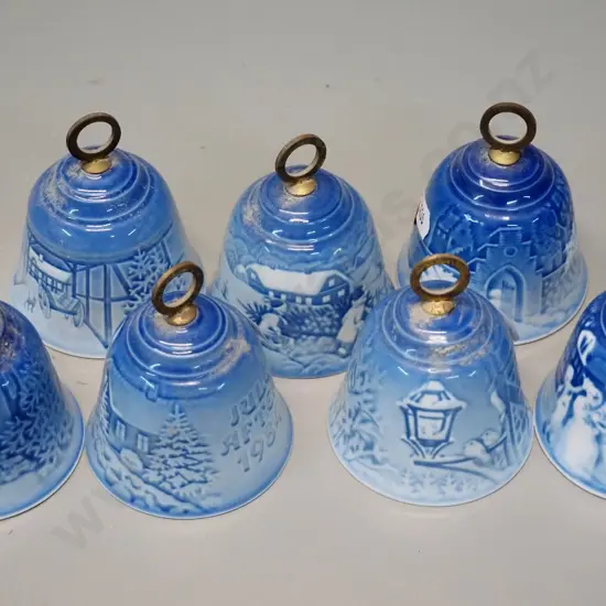 7 Bing & Grondahl Copenhagen Christmas bells - years 1982 thru 1988 - each H-80