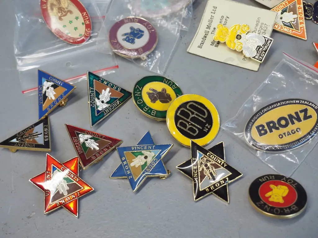 numerous motorcycle rally badges, most in unused condition - BRONZ Easter Egg, Toy Run, Vincent County, etc. in money Image 1++