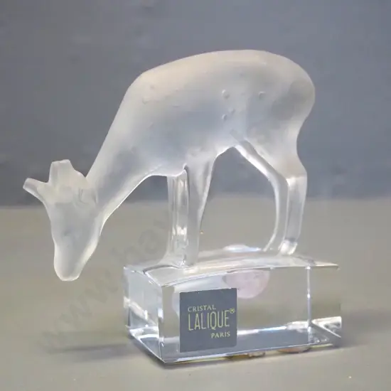 small Lalique glass deer - etched Lalique France H-90 L-80